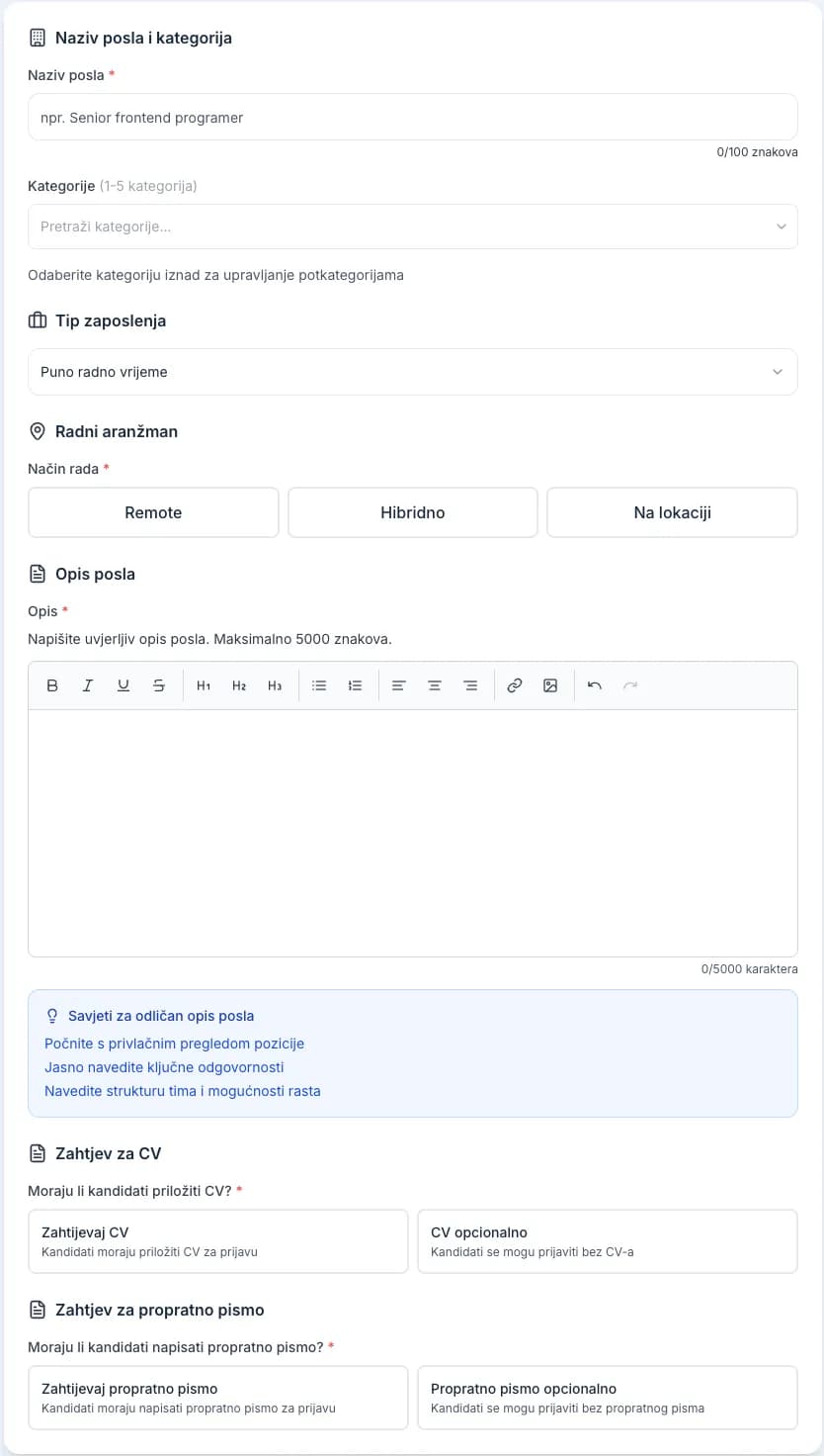 Obrazac Detalji posla u koraku 1