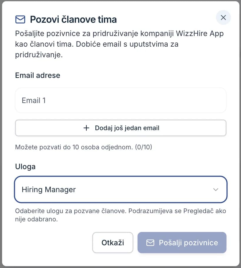 /company/team s dijalogom Pozovi članove